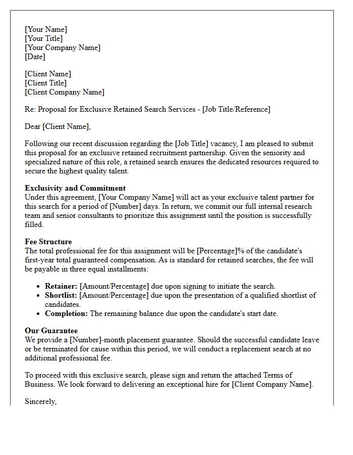 Letter Proposing Exclusive Retained Recruitment Terms
