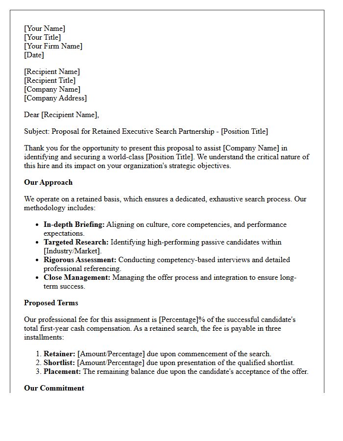 Retained Executive Search Partnership Proposal Letter