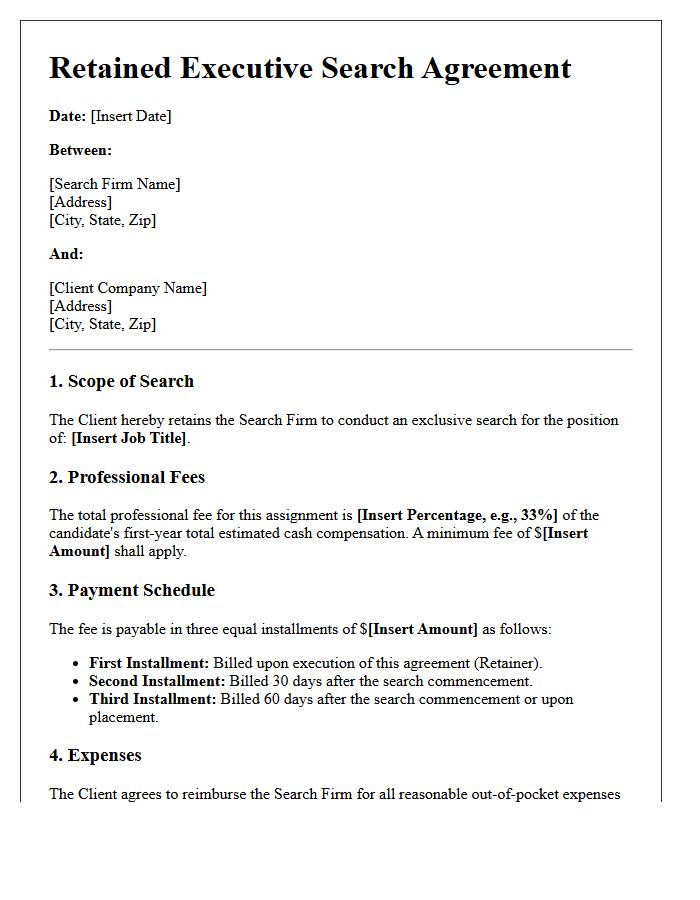 Standard Retained Executive Search Agreement Letter