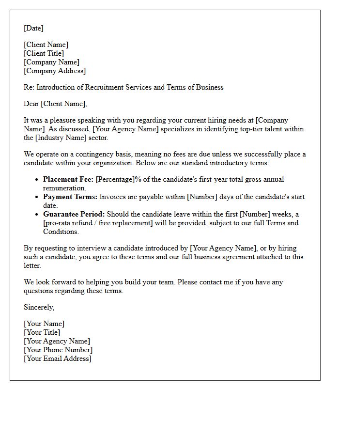 Introductory Contingency Recruitment Terms Letter