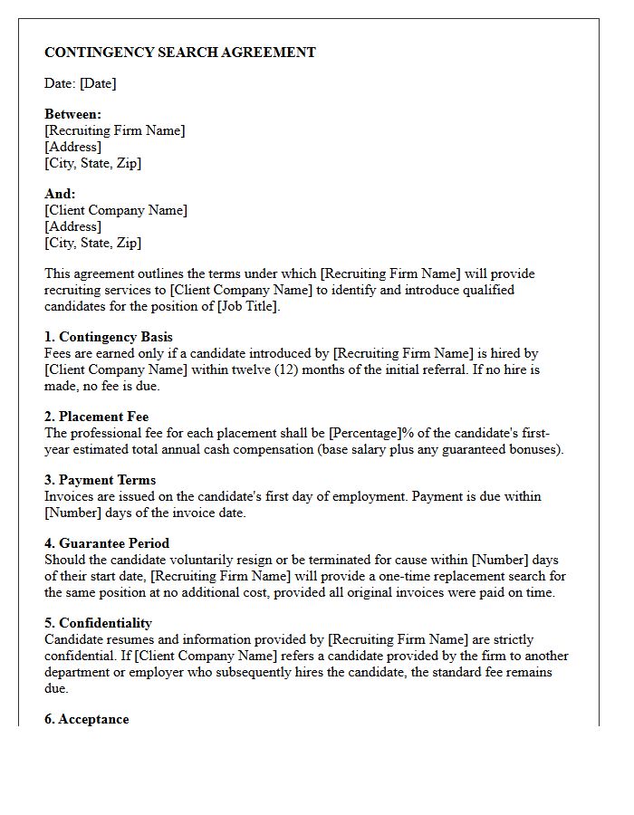 Small Business Contingency Search Agreement Letter