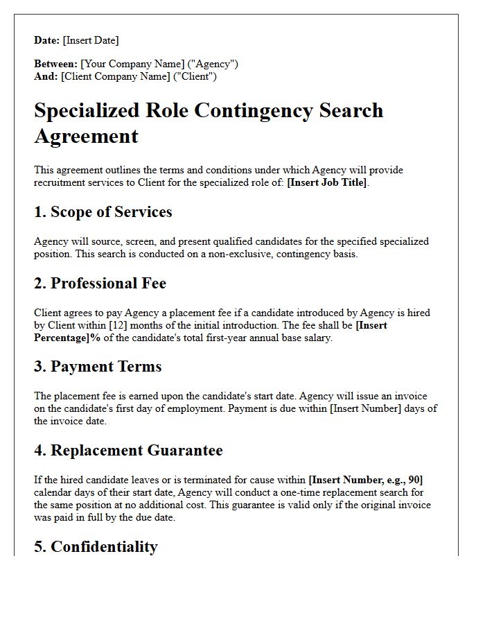 Specialized Role Contingency Search Agreement Letter