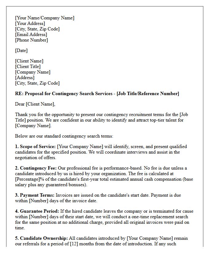 Standard Contingency Search Terms Proposal Letter