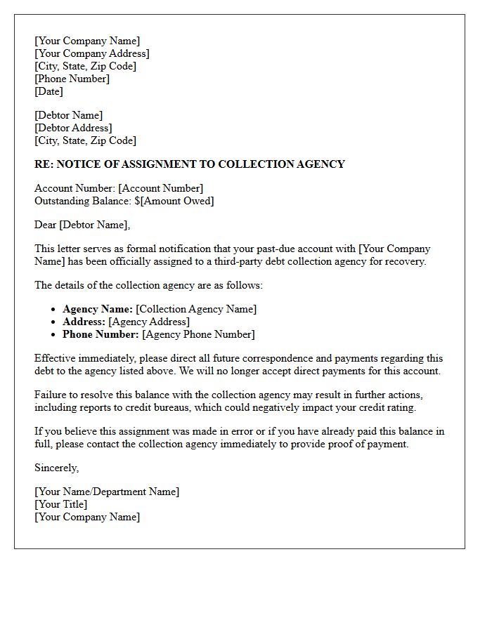 Debt Collection Agency Assignment Notification Letter