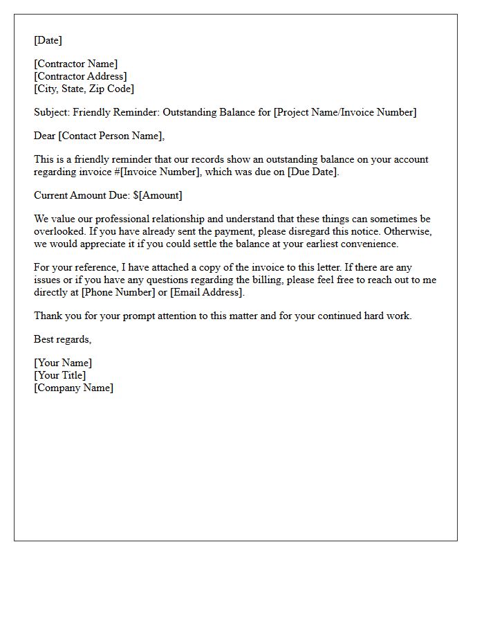 Friendly Reminder of Overdue Contractor Account Letter