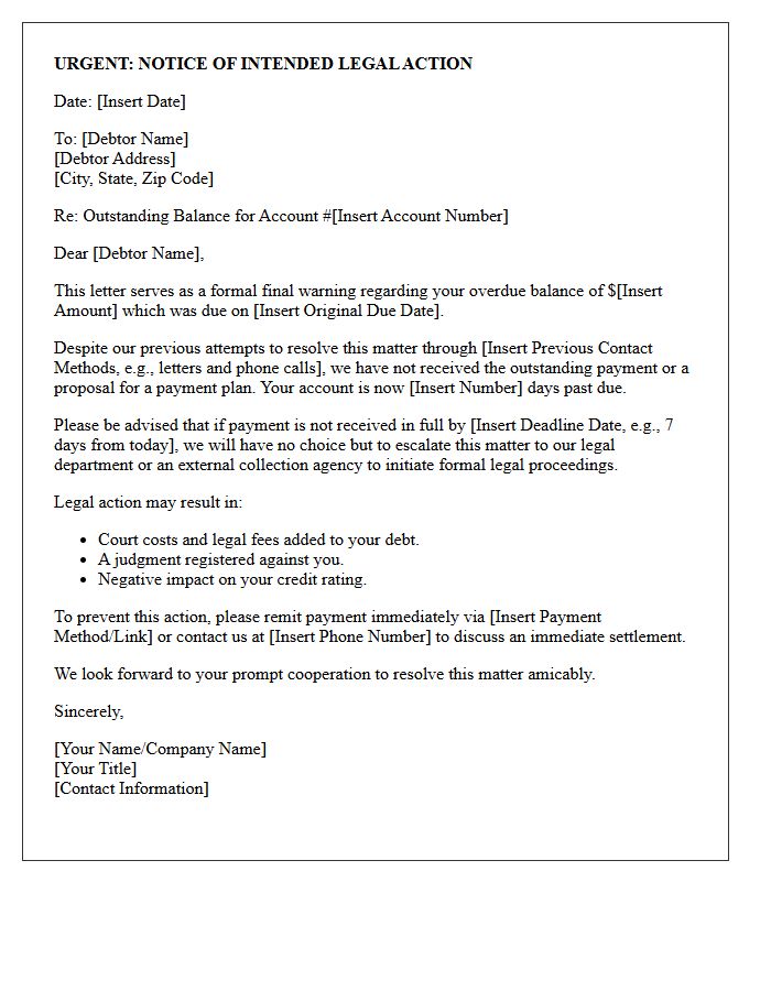 Pre-Legal Action Debt Collection Warning Letter