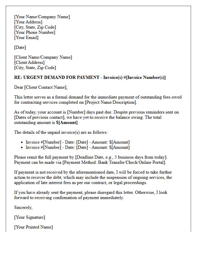 Urgent Demand for Outstanding Contractor Payment Letter