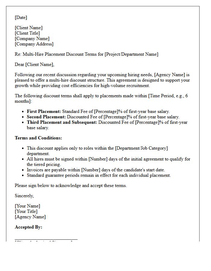Letter Detailing Multi-Hire Placement Discount Terms