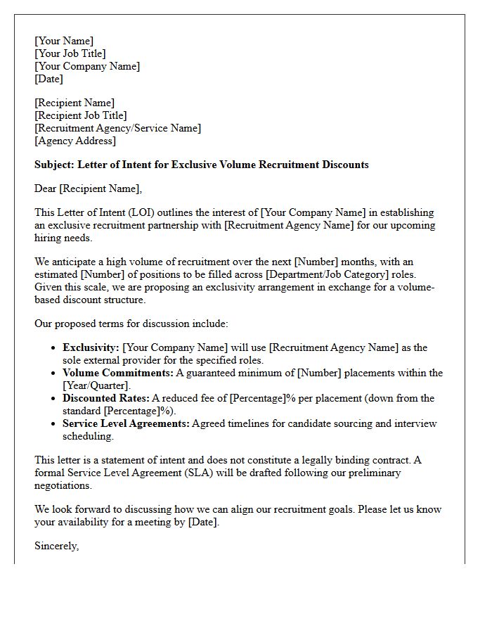 Letter of Intent for Exclusive Volume Recruitment Discounts
