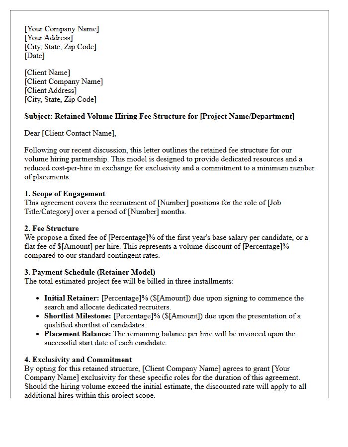 Letter Outlining Retained Volume Hiring Fee Structures