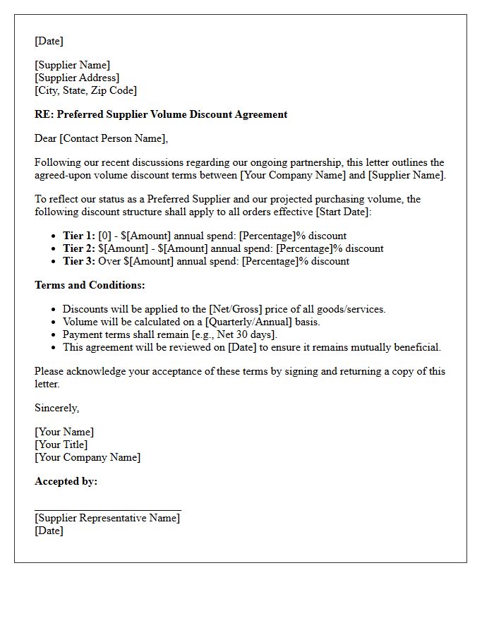 Preferred Supplier Volume Discount Terms Letter