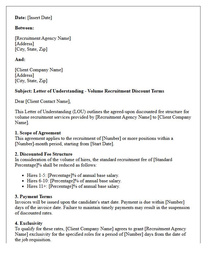 Volume Recruitment Discount Terms Letter of Understanding
