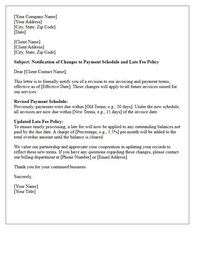 Letter Revising Invoice Payment Schedules and Late Fees