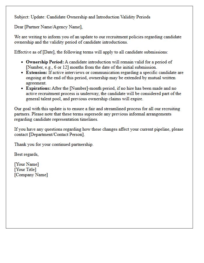 Letter Updating Candidate Ownership and Introduction Validity Periods