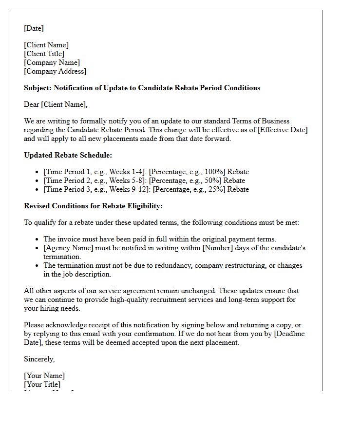 Letter Updating Candidate Rebate Period Conditions