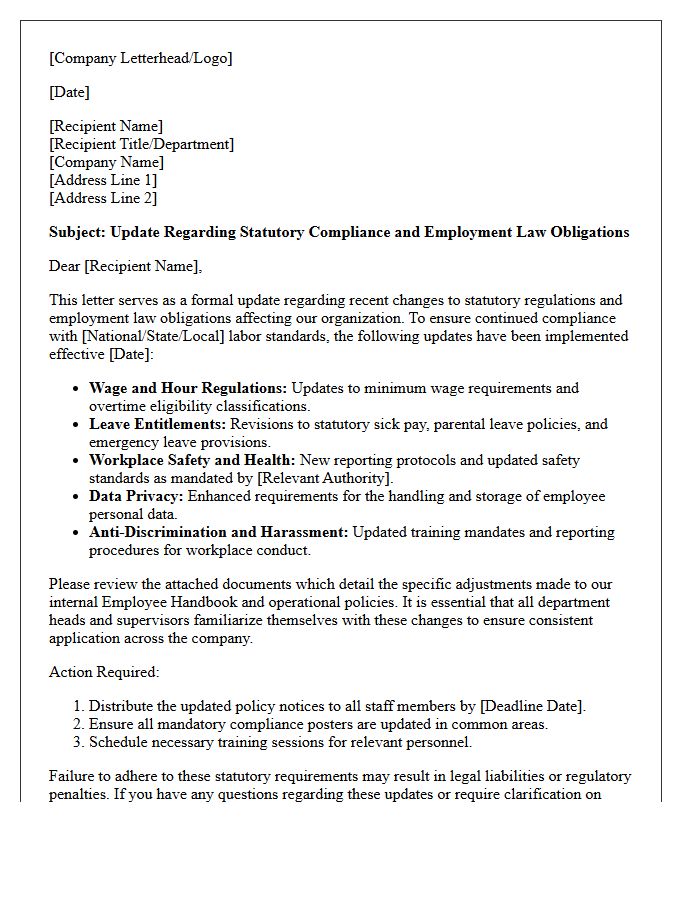 Letter Updating Statutory Compliance and Employment Law Obligations