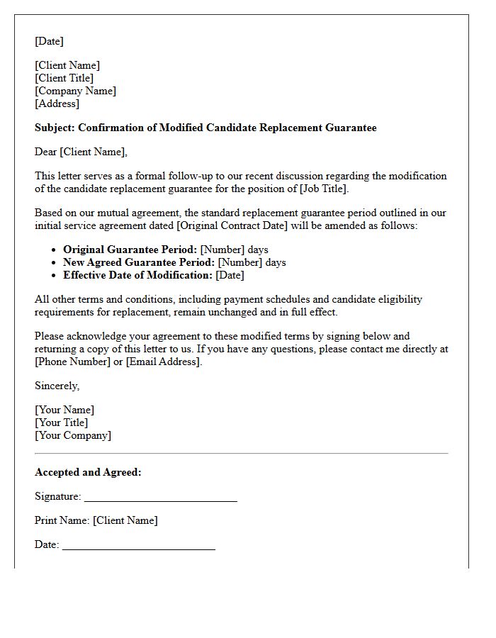 Letter Regarding Client-Requested Modifications to Candidate Replacement Guarantees