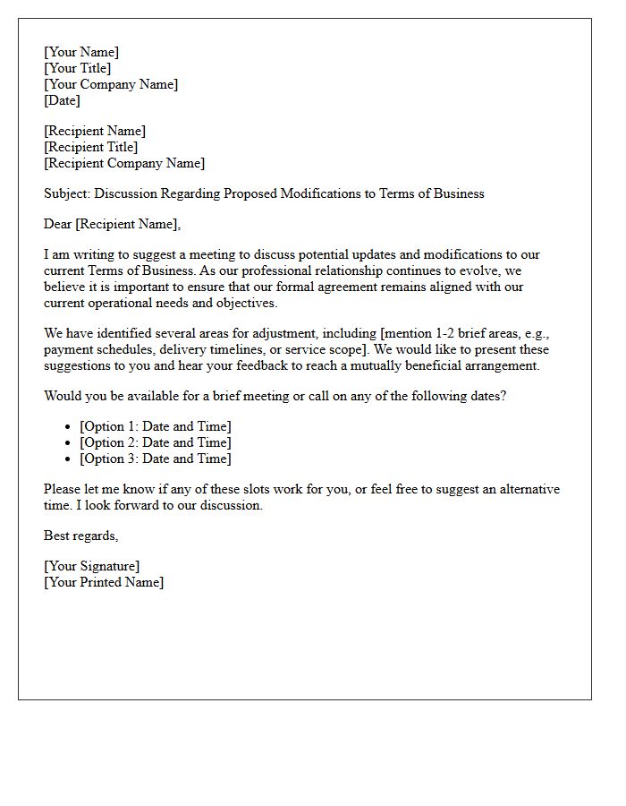 Letter Suggesting a Meeting to Discuss Terms of Business Modifications
