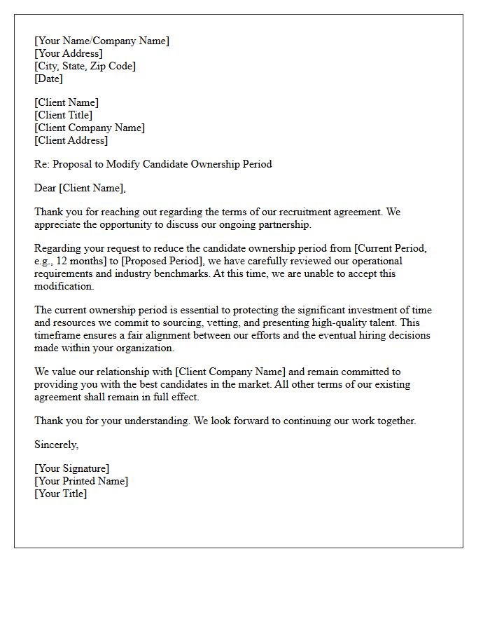 Letter Declining Client Modifications to Candidate Ownership Period