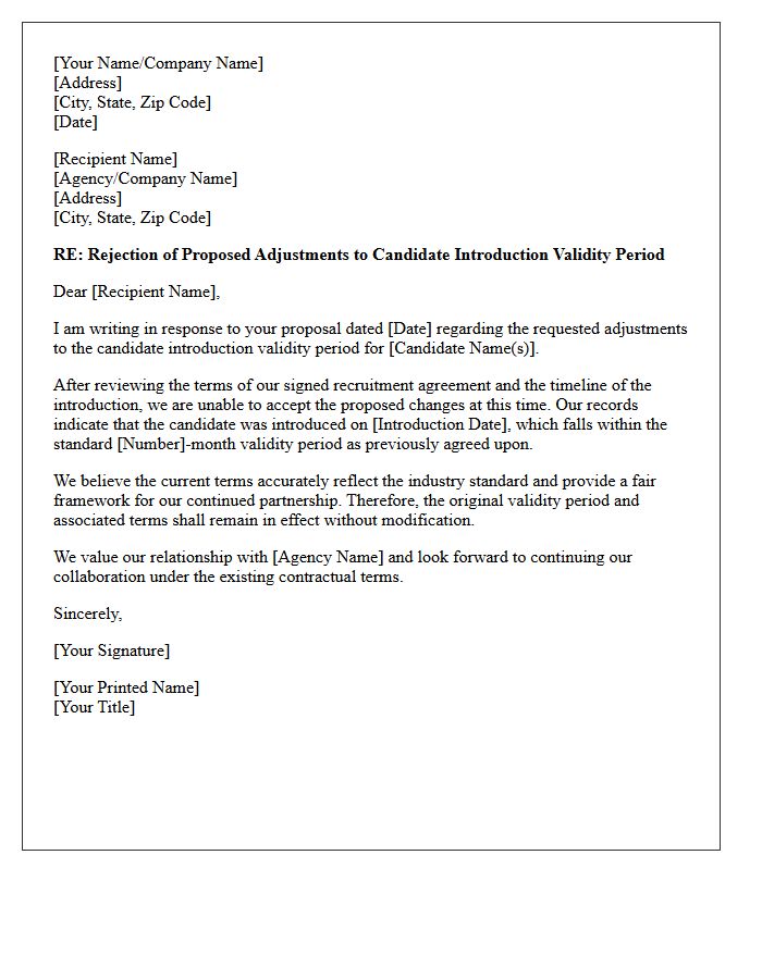 Letter Rejecting Proposed Adjustments to Candidate Introduction Validity