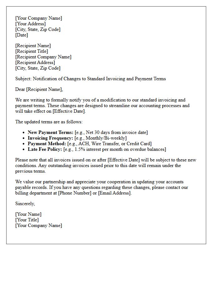 Modifications to Standard Invoicing and Payment Terms