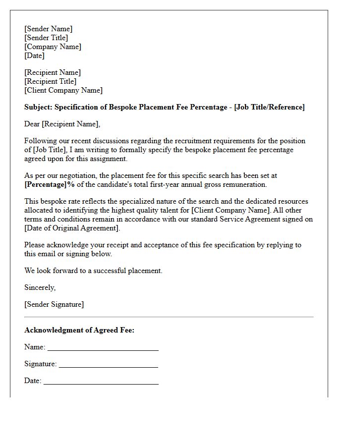 Specification of the Bespoke Placement Fee Percentage