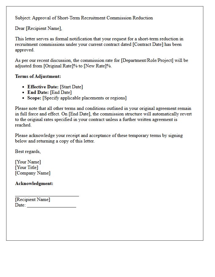 Letter Approving Short-Term Recruitment Commission Reduction Under Current Contract