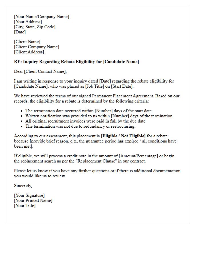 Letter Addressing Client Inquiry Regarding Candidate Rebate Eligibility