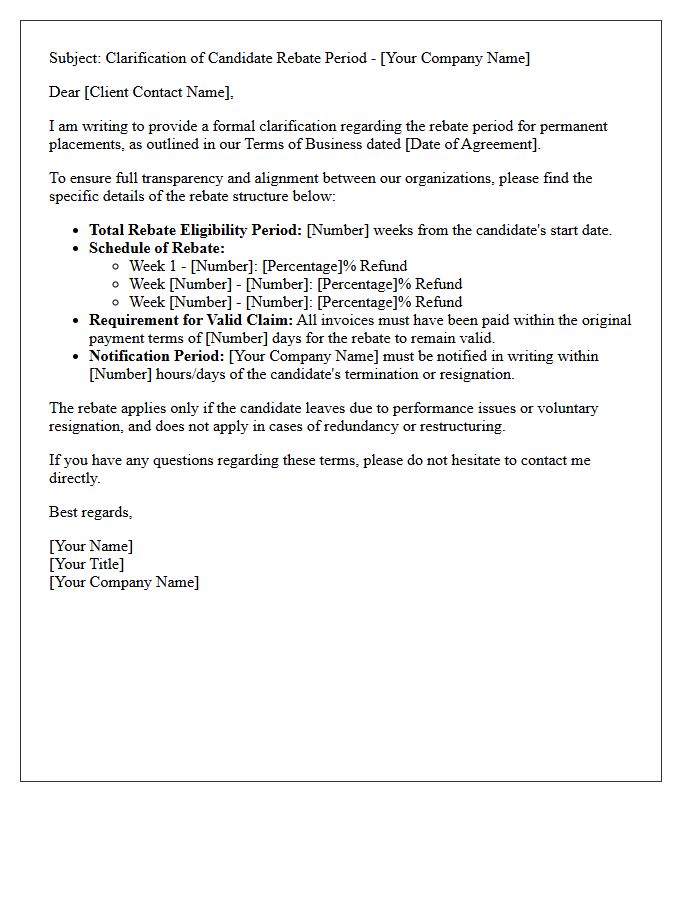 Letter Clarifying Candidate Rebate Period Within Terms of Business