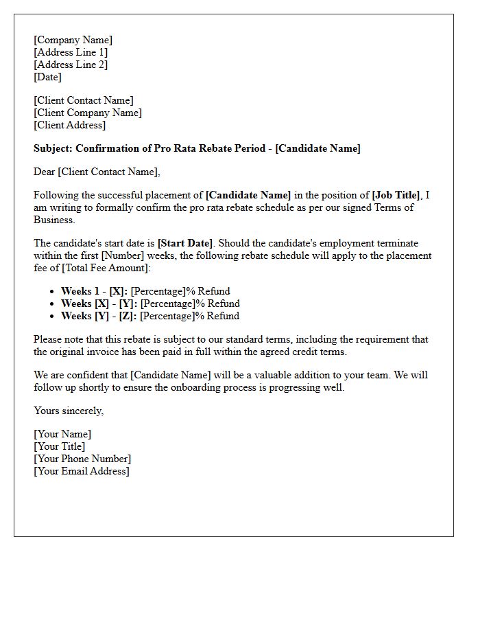 Letter Confirming Pro Rata Rebate Period for Placed Candidates