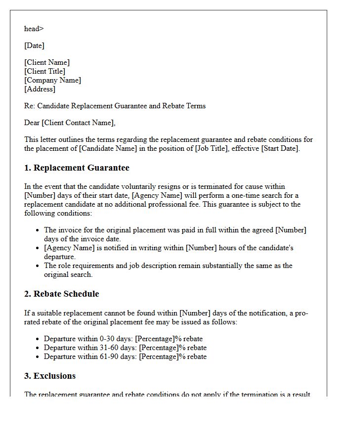 Letter Detailing Candidate Replacement Guarantee and Rebate Conditions