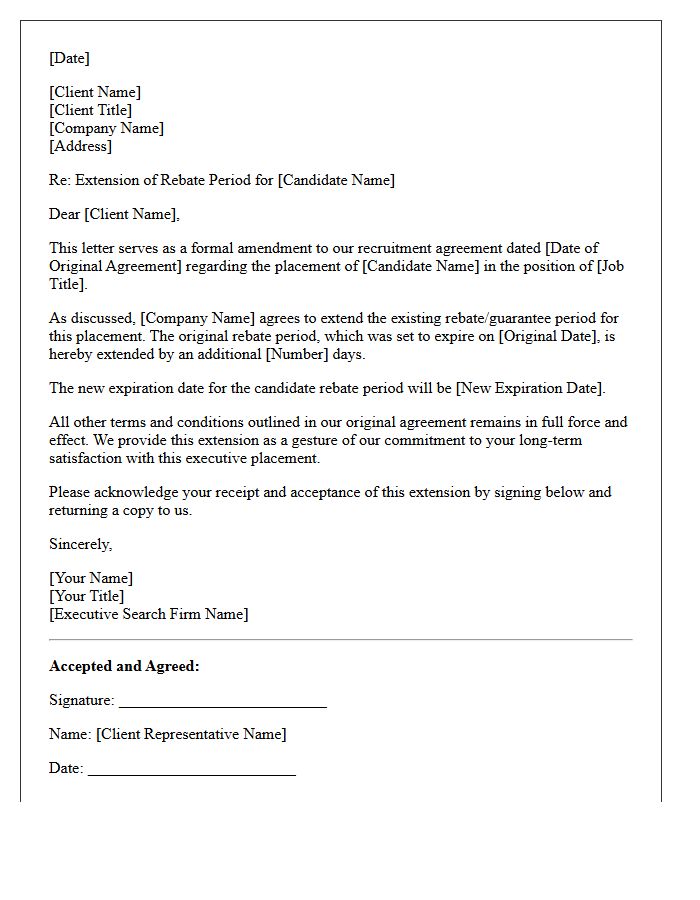 Letter Extending Candidate Rebate Period for Executive Search Placements