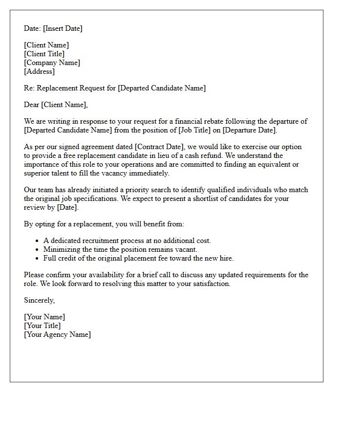 Letter Offering Free Replacement Candidate in Lieu of Financial Rebate