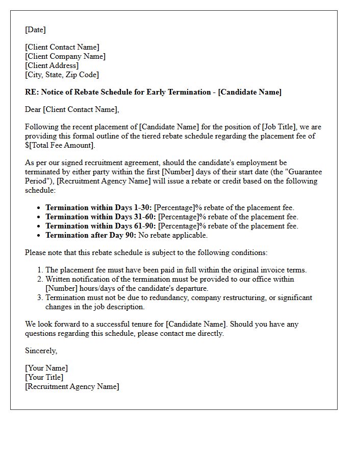 Letter Outlining Tiered Rebate Schedule for Early Candidate Termination