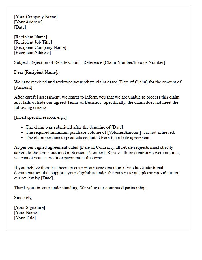 Letter Rejecting Rebate Claim Outside Agreed Terms of Business