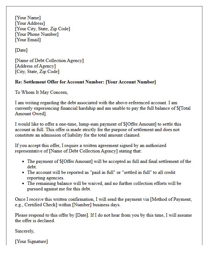 Debt Collection Settlement Offer Letter