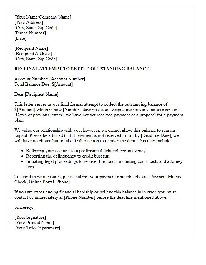 Final Attempt to Settle Outstanding Balance Letter