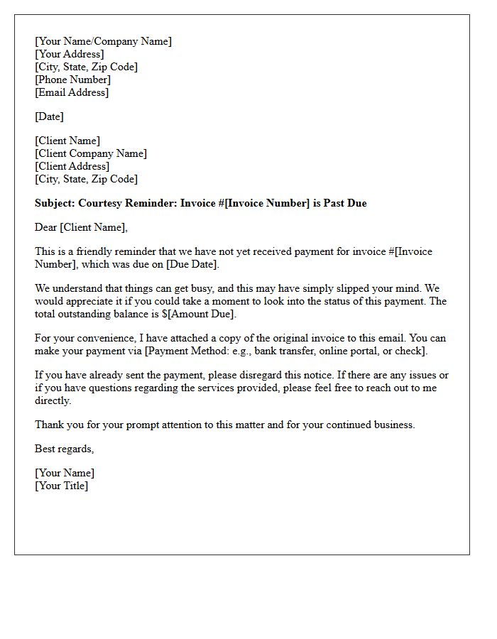 First Friendly Reminder for Past Due Professional Services Letter