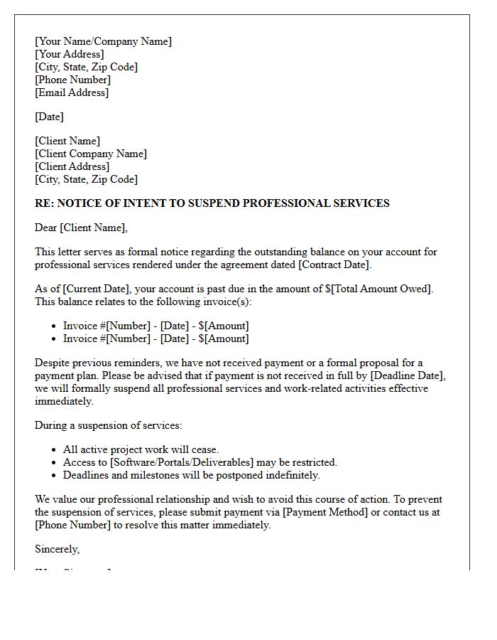 Notice of Intent to Suspend Professional Services Letter