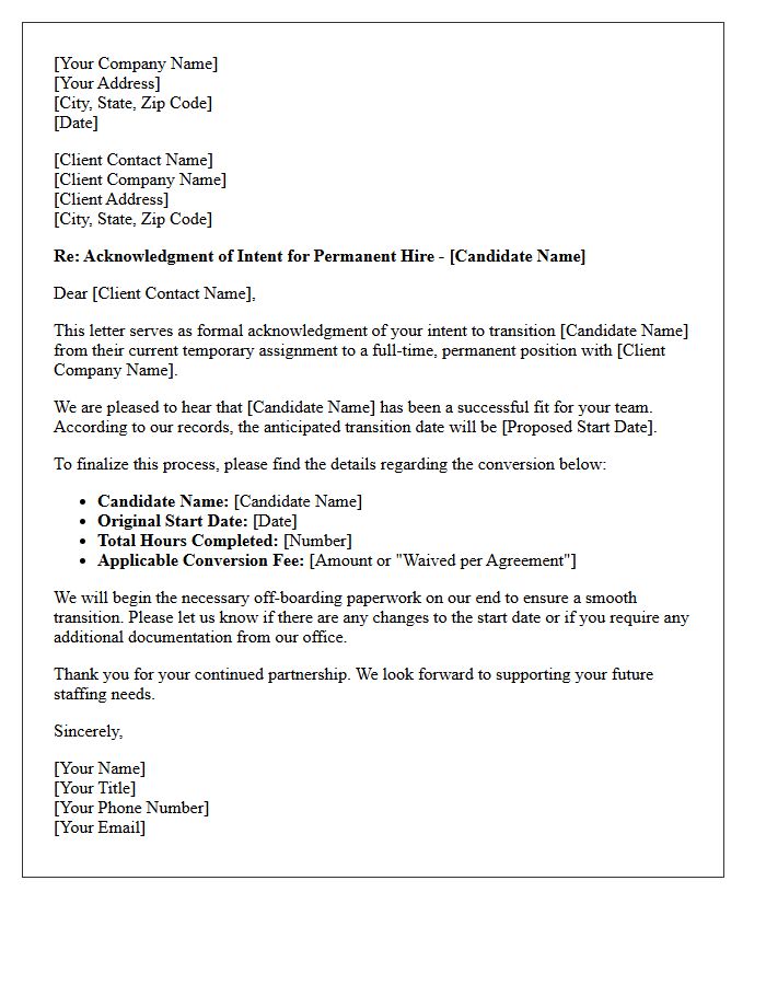 Letter Acknowledging Client Intent Regarding Temp-to-Perm Conversion
