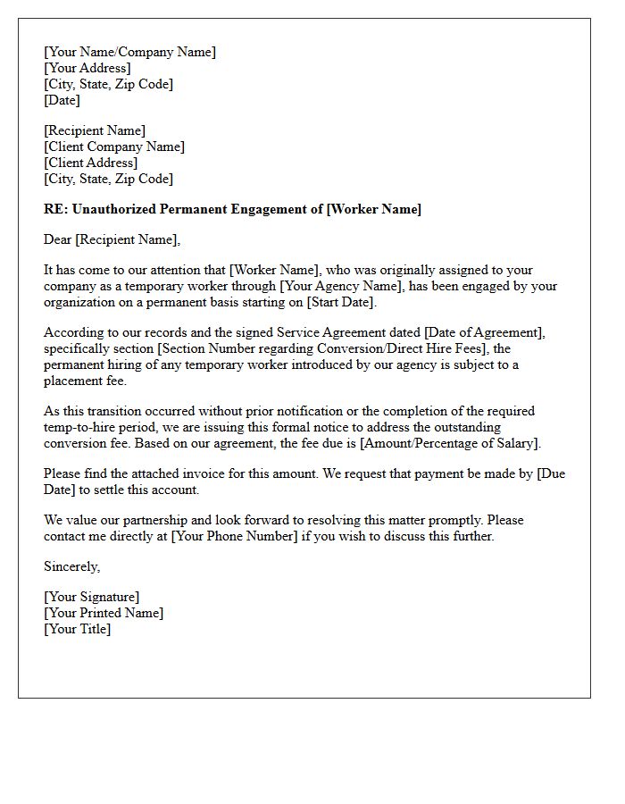 Letter Addressing Unauthorized Permanent Engagement of Temporary Worker