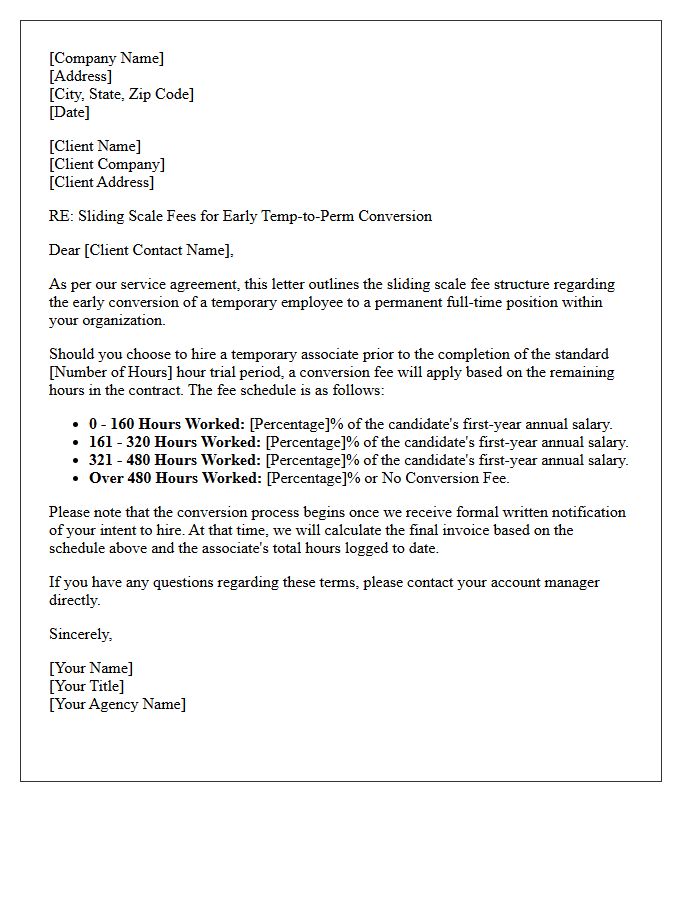 Letter Detailing Sliding Scale Fees for Early Temp-to-Perm Conversions