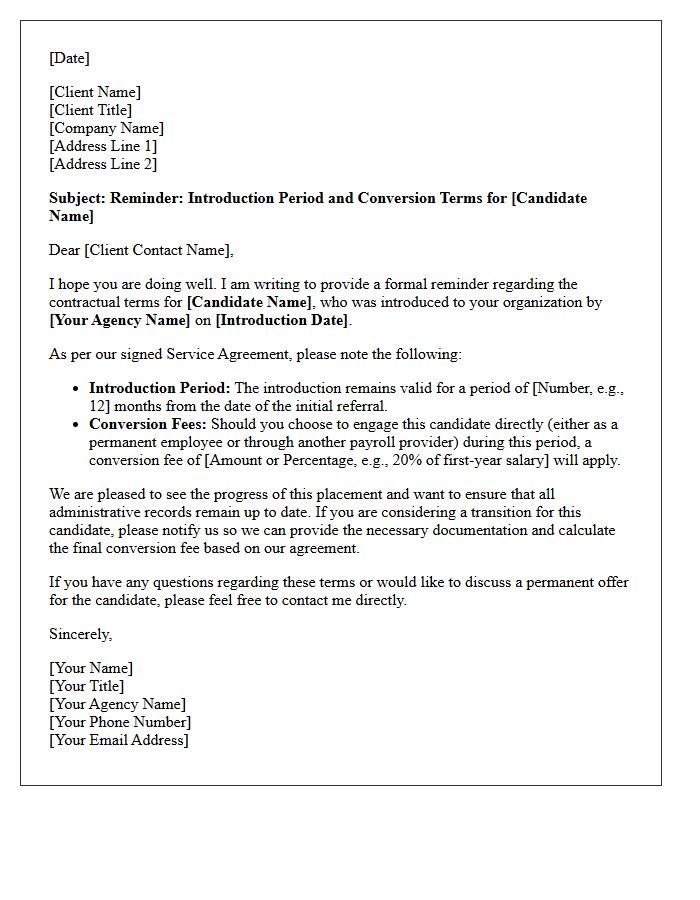 Letter Reminding Client of Introduction Period and Applicable Conversion Fees