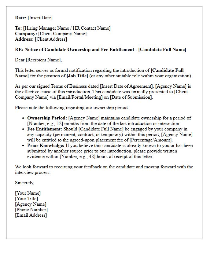Agency Fee Entitlement and Candidate Ownership Notification Letter