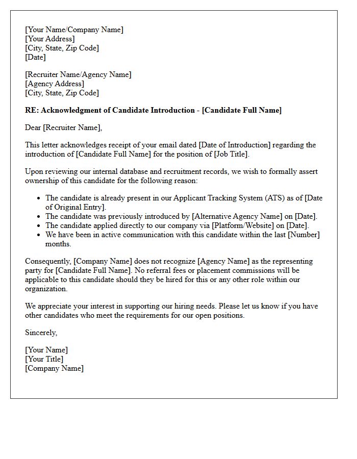 Candidate Introduction Acknowledgment and Ownership Assertion Letter
