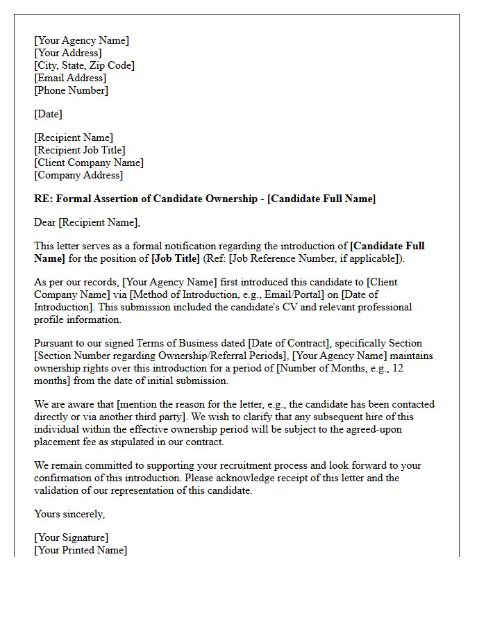 Formal Letter Asserting Agency Ownership Rights Over Introduced Applicant