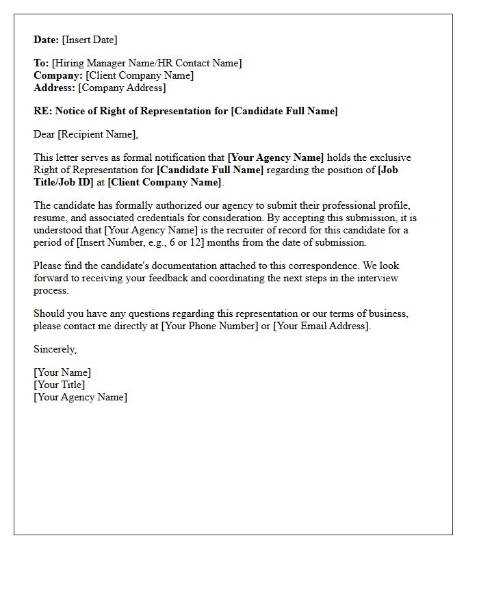 Letter Asserting Right of Representation for Submitted Candidate