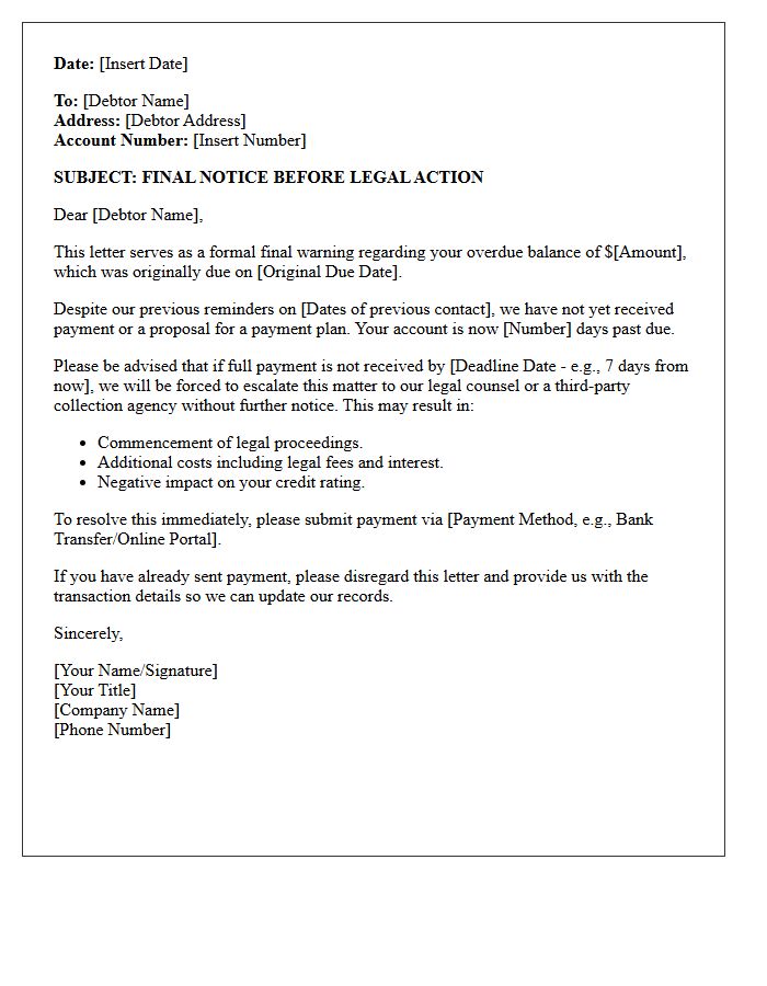 Final Warning Letter Before Legal Action for Overdue Fees