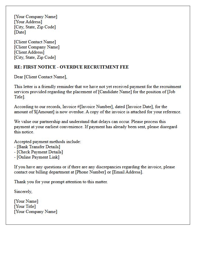 First Notice Letter Regarding Overdue Recruitment Fees