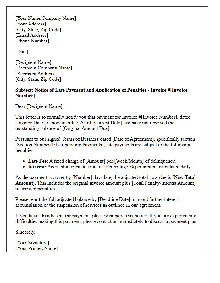 Letter Outlining Late Payment Penalties per Terms of Business